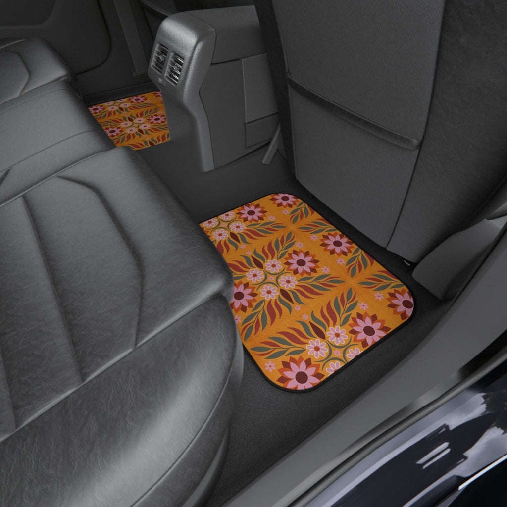 Boho orange floral car mats, product view 11