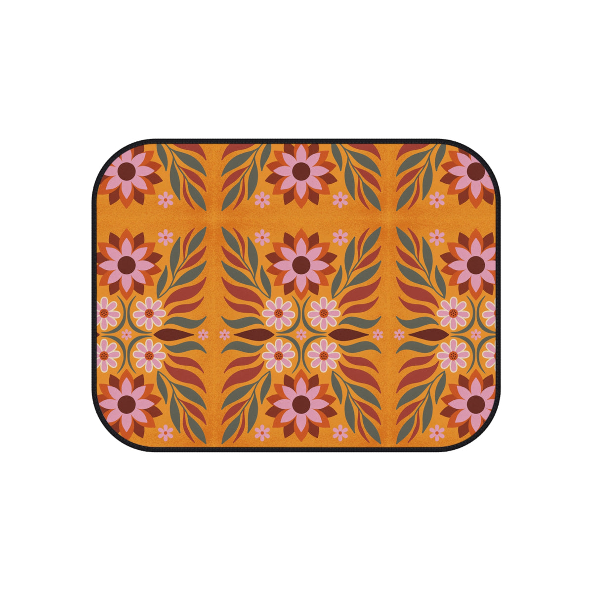 Boho orange floral car mats, product view 4