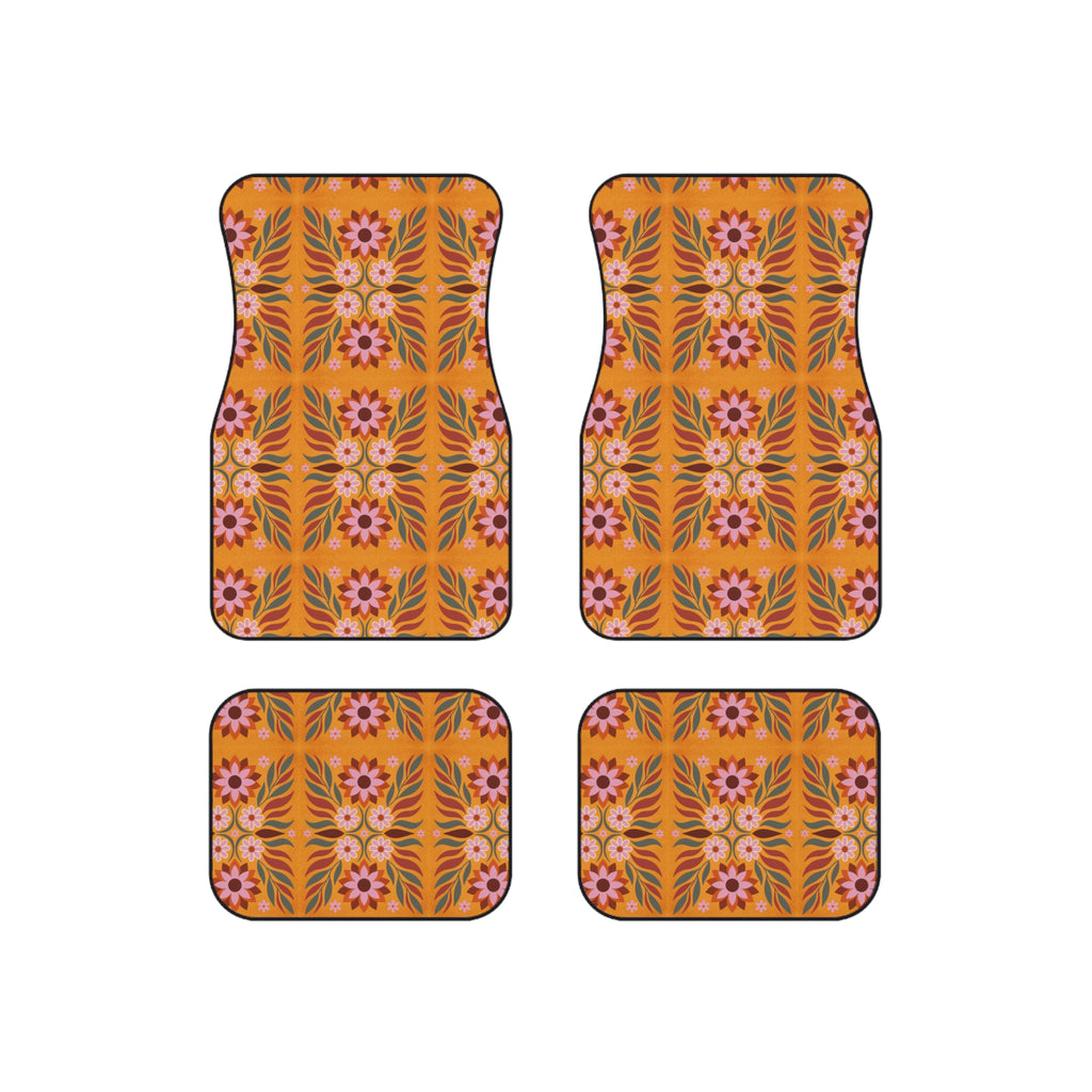 Boho orange floral car mats, product view 6