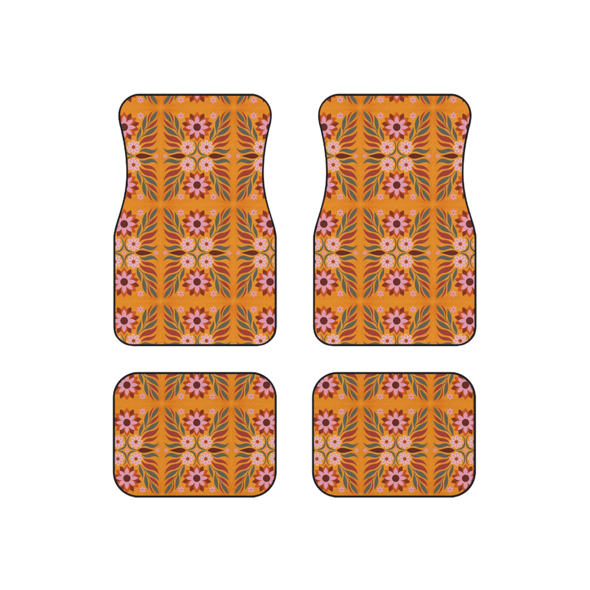 Boho orange floral car mats, product view 6