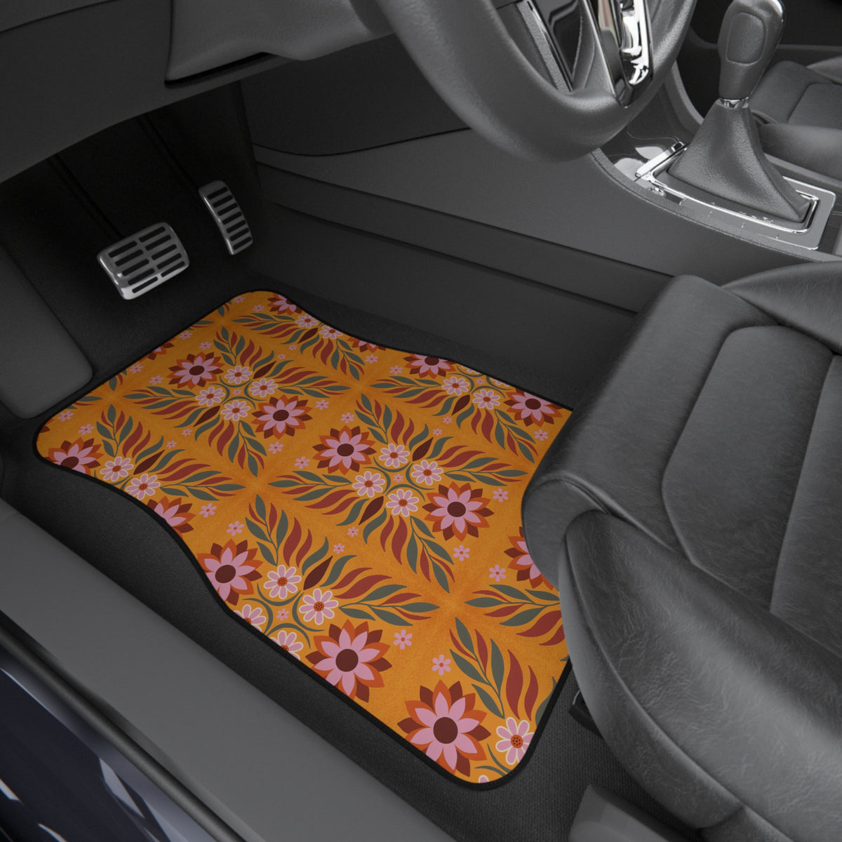 Boho orange floral car mats, product view 8