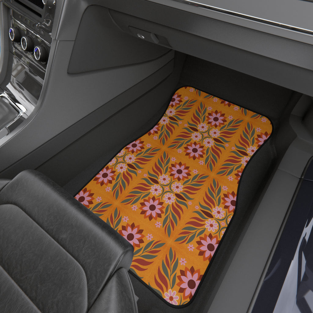 Boho orange floral car mats, product view 9
