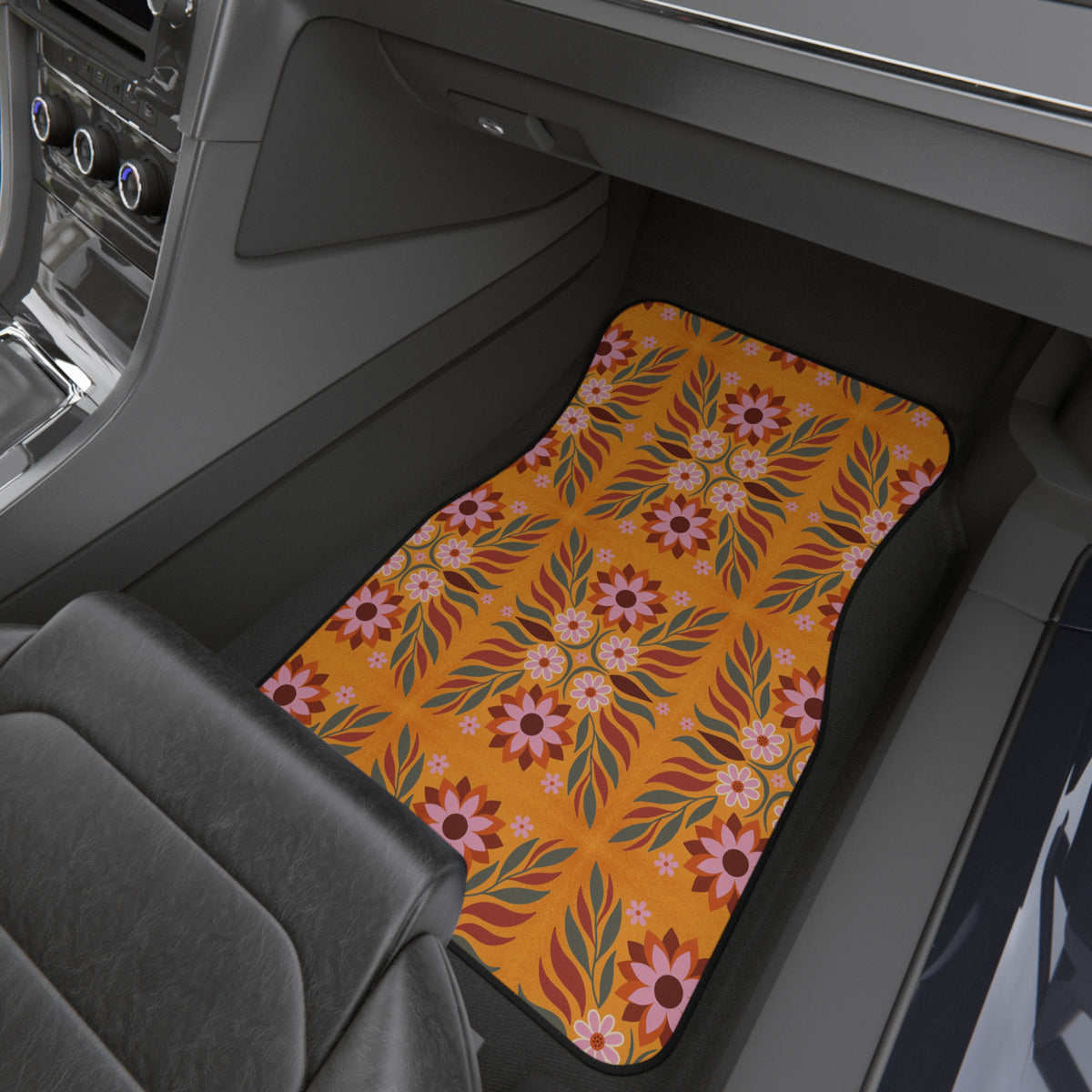 Boho orange floral car mats, product view 9