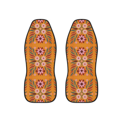 Boho orange floral car seat covers, set of two front seat covers