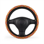 Boho orange floral steering wheel cover, on a steering wheel