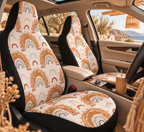 Boho rainbow arch car seat covers shown in a car interior