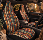Boho serape stripe car seat covers shown in a car interior