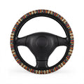 Boho serape stripe steering wheel cover, on a steering wheel