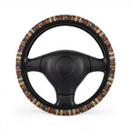 Boho serape stripe steering wheel cover, on a steering wheel