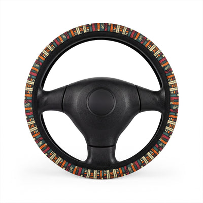 Boho serape stripe steering wheel cover, on a steering wheel