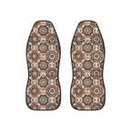 Brown boho mandala car seat covers, set of two front seat covers