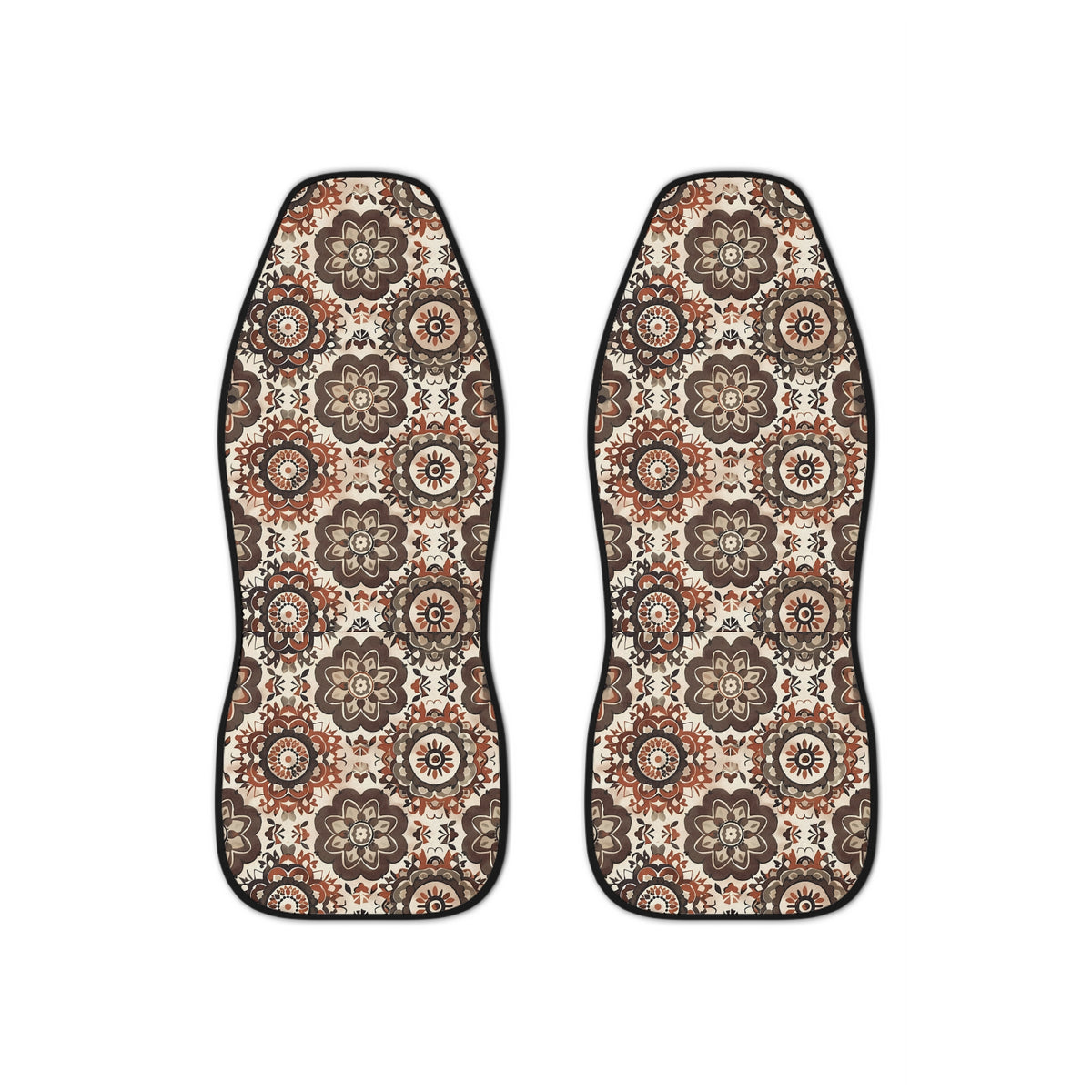 Brown boho mandala car seat covers, set of two front seat covers
