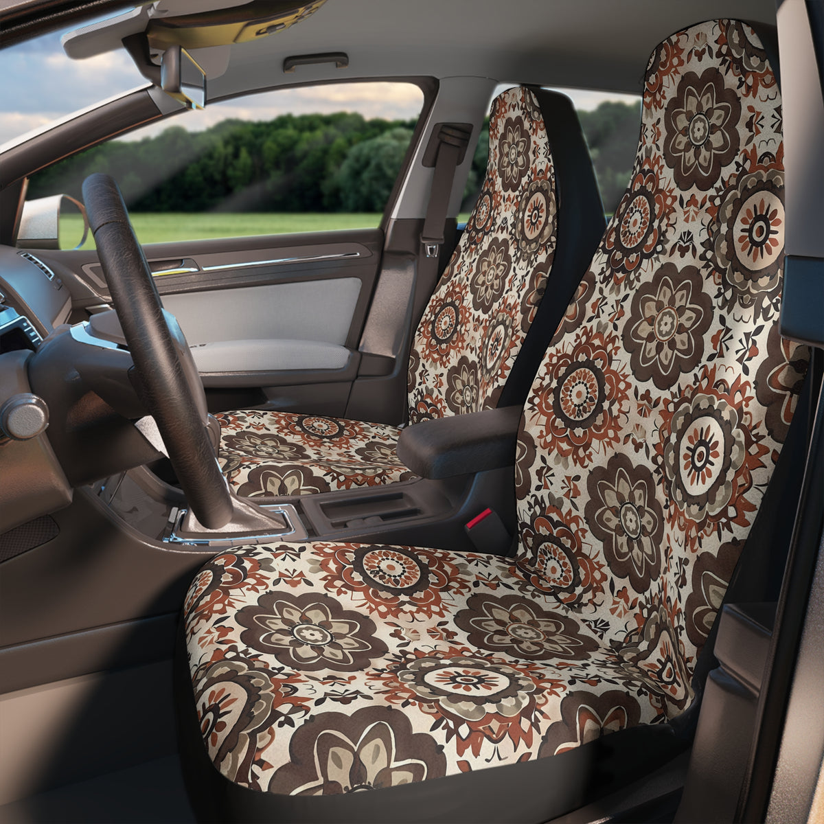 Brown boho mandala car seat covers, product view 3