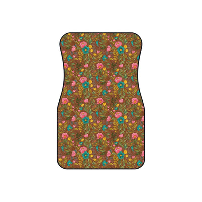 Brown floral car mats, set of four, front and rear mats