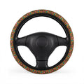 Brown floral steering wheel cover, on a steering wheel