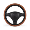 Brown leather look steering wheel cover, on a steering wheel
