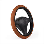 Brown leather look steering wheel cover, product view 3
