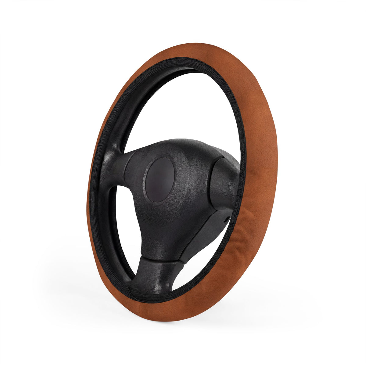 Brown leather look steering wheel cover, product view 4