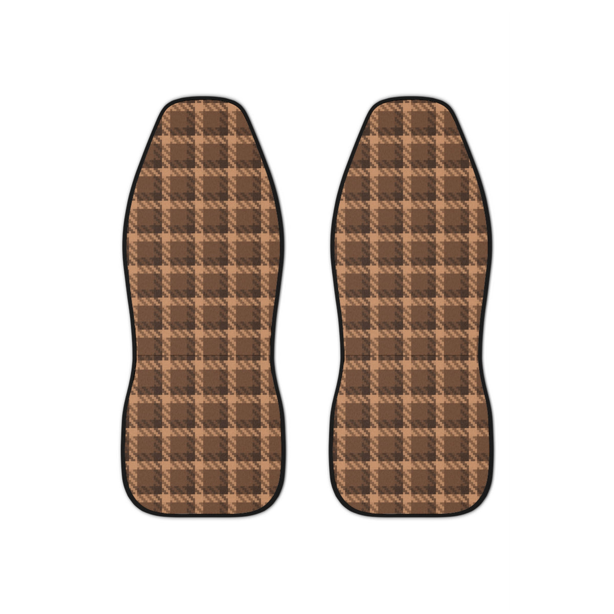 Brown tartan plaid car seat covers, set of two front seat covers