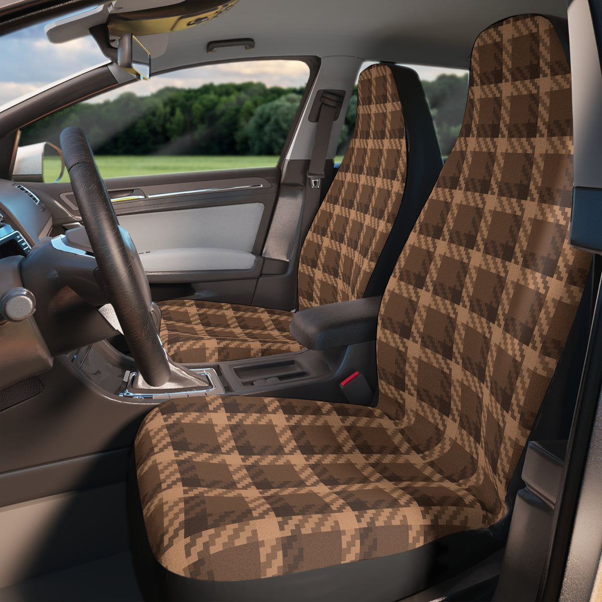 Brown tartan plaid car seat covers, product view 3