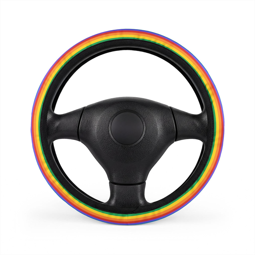 Colorful Rainbow steering wheel cover, on a steering wheel