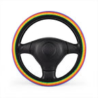 Colorful Rainbow steering wheel cover, on a steering wheel