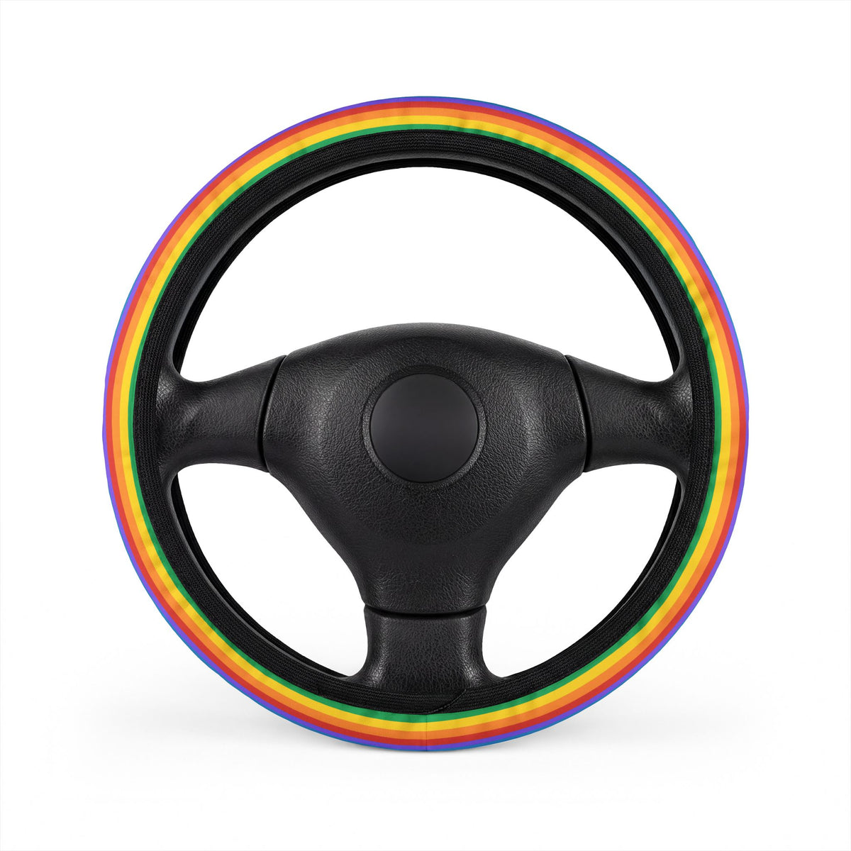 Colorful Rainbow steering wheel cover, on a steering wheel