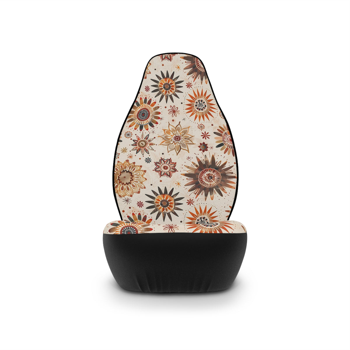 Cream boho floral car seat covers, single cover on a seat, front view