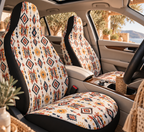 Cream boho tribal car seat covers shown in a car interior