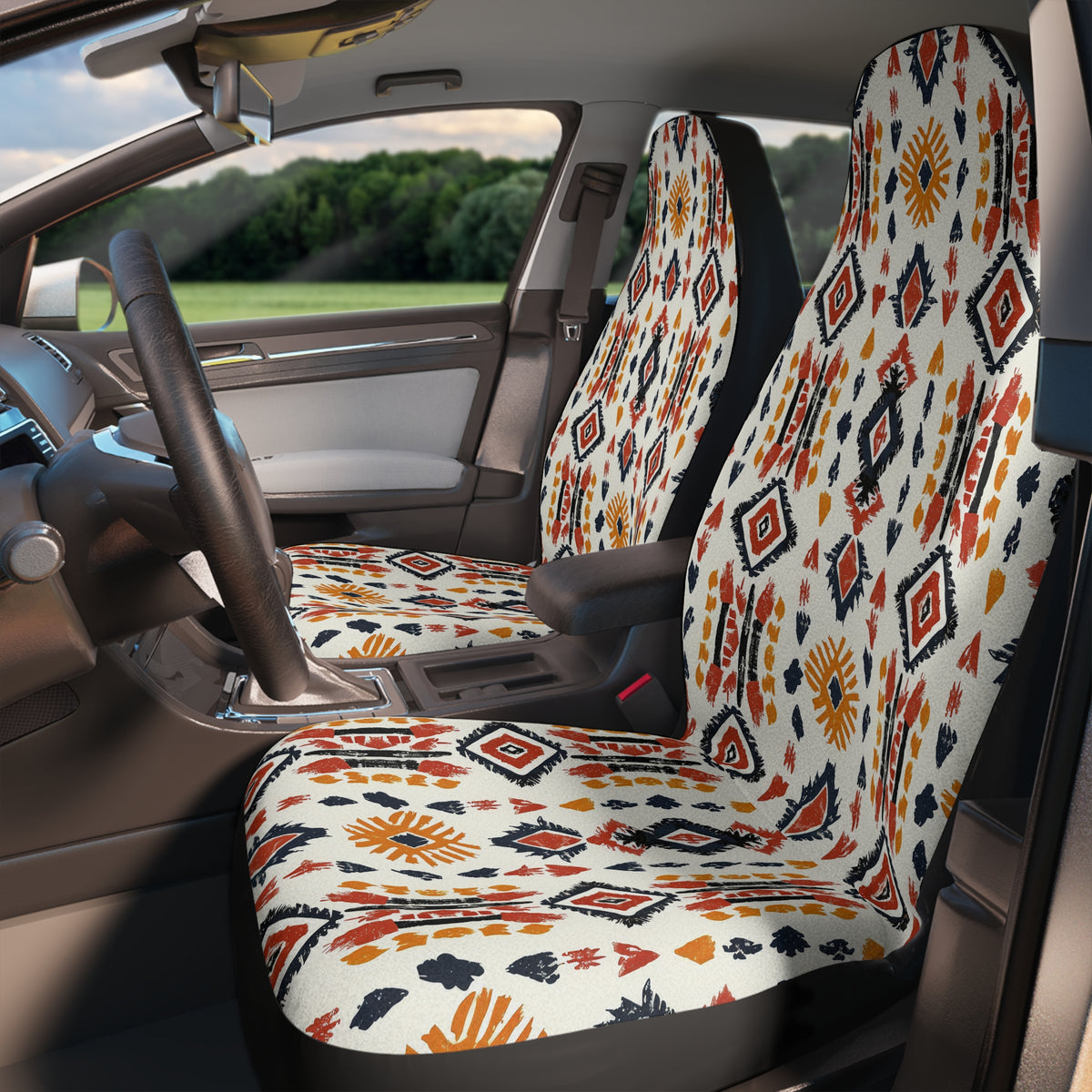 Cream boho tribal car seat covers, product view 3