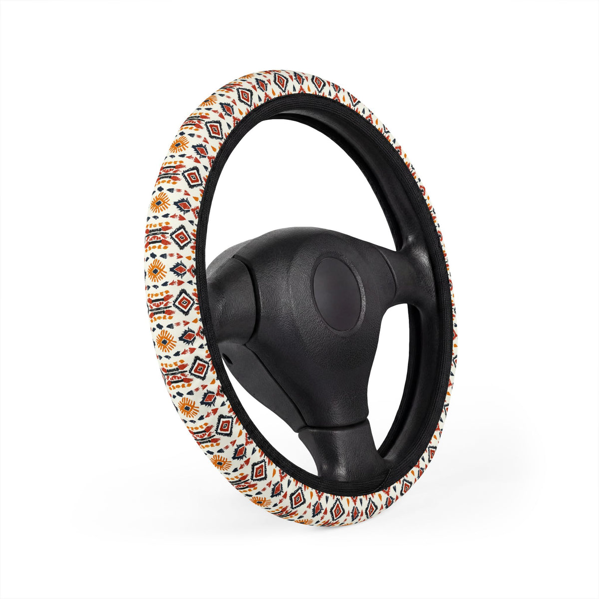 Cream boho tribal steering wheel cover, product view 3