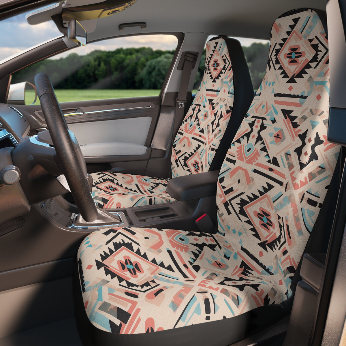 Cream pastel aztec car seat covers, product view 3