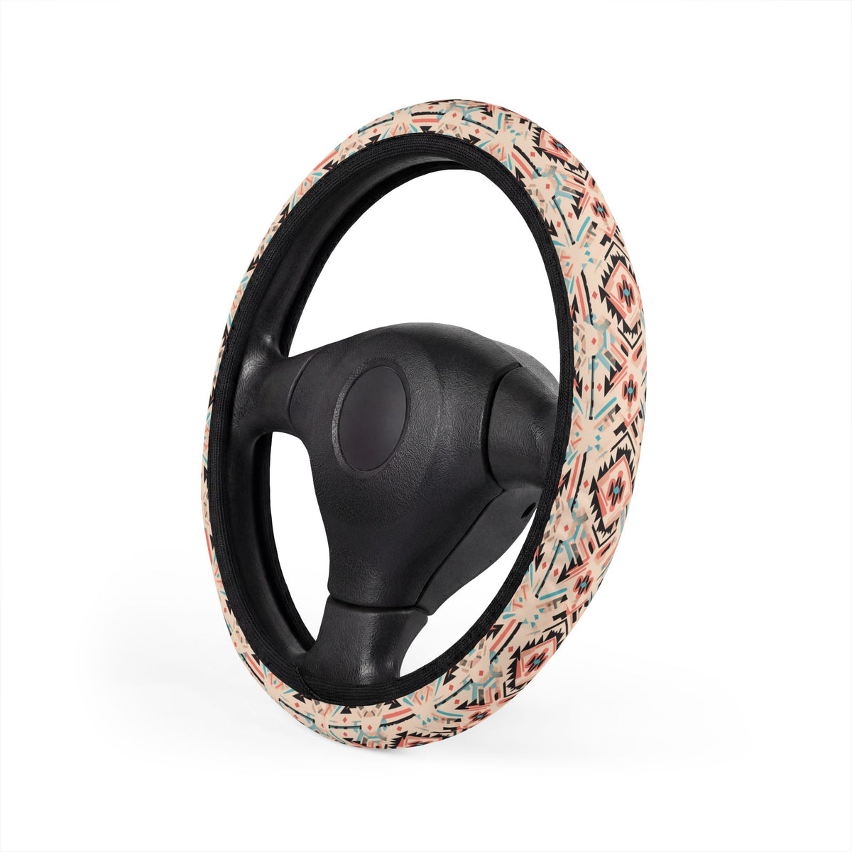 Cream pastel aztec steering wheel cover, product view 4