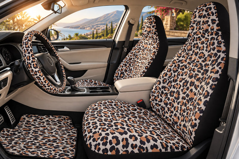 Animal Print car seat covers, steering wheel cover and car mats