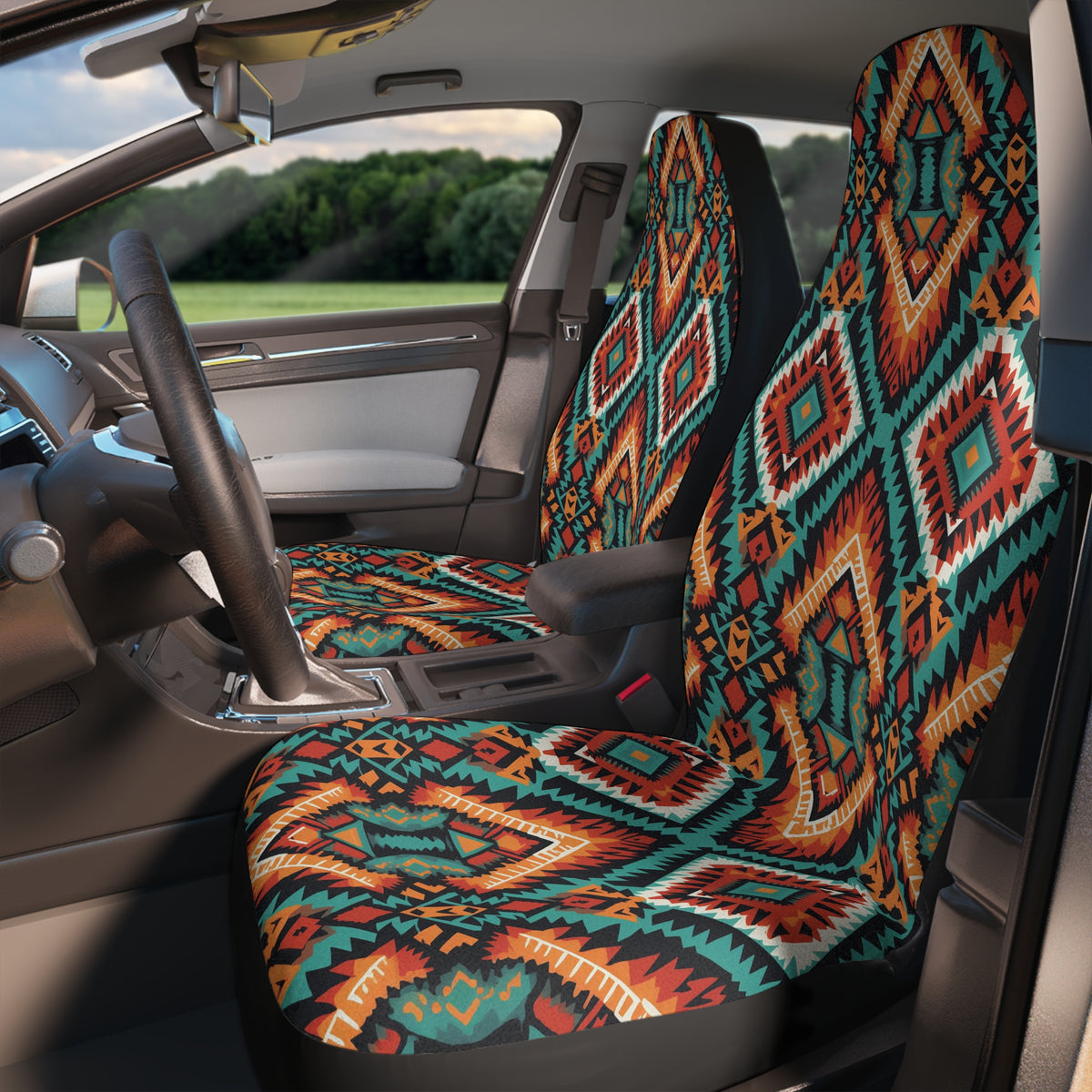 Dark aztec diamond car seat covers, product view 3