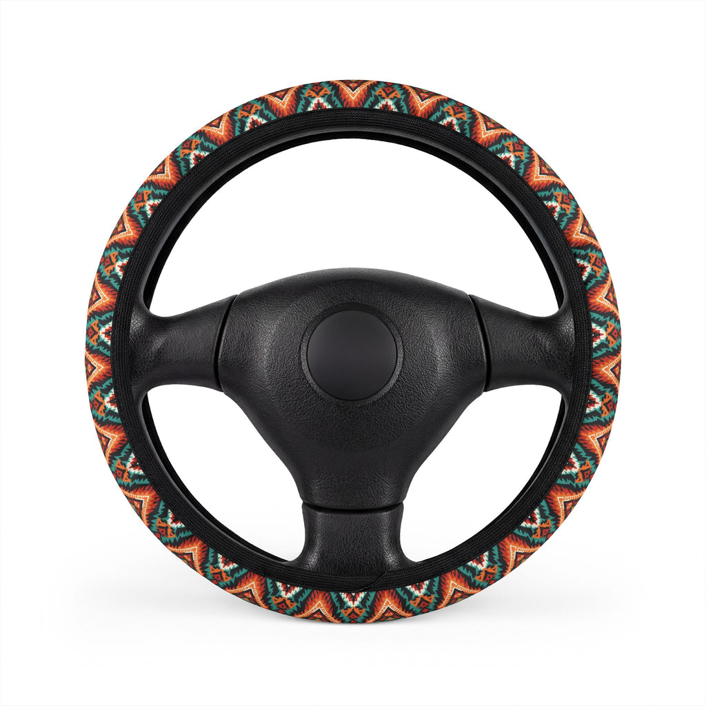 Dark aztec diamond steering wheel cover, on a steering wheel
