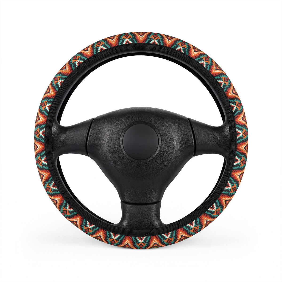Dark aztec diamond steering wheel cover, on a steering wheel