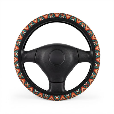 Dark aztec diamond steering wheel cover, on a steering wheel