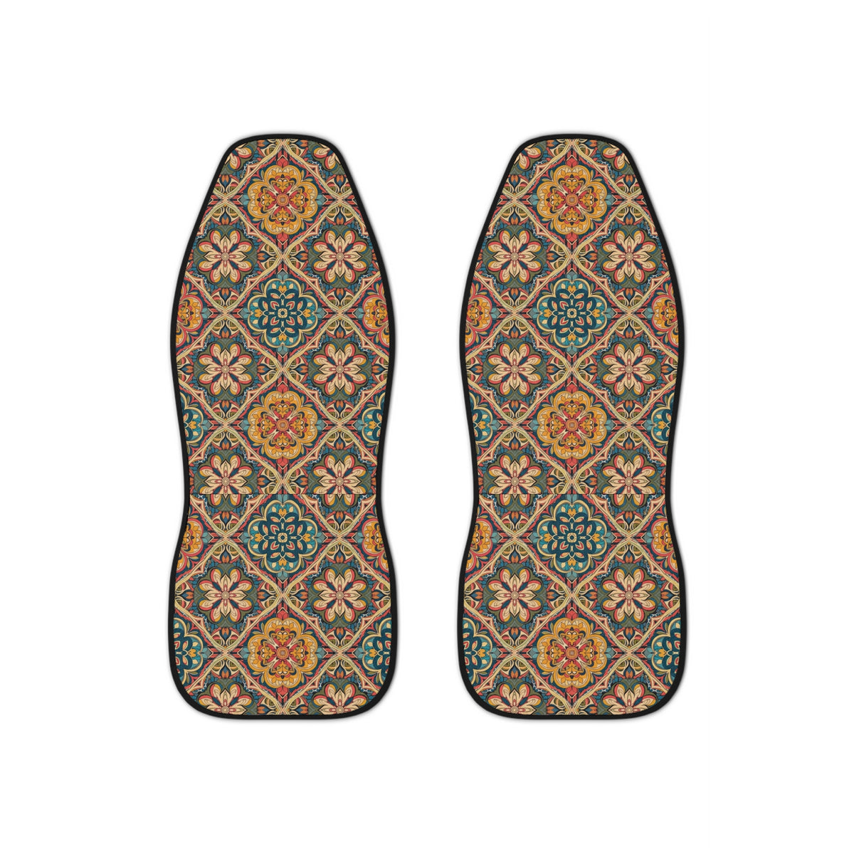 Dark boho floral car seat covers, set of two front seat covers