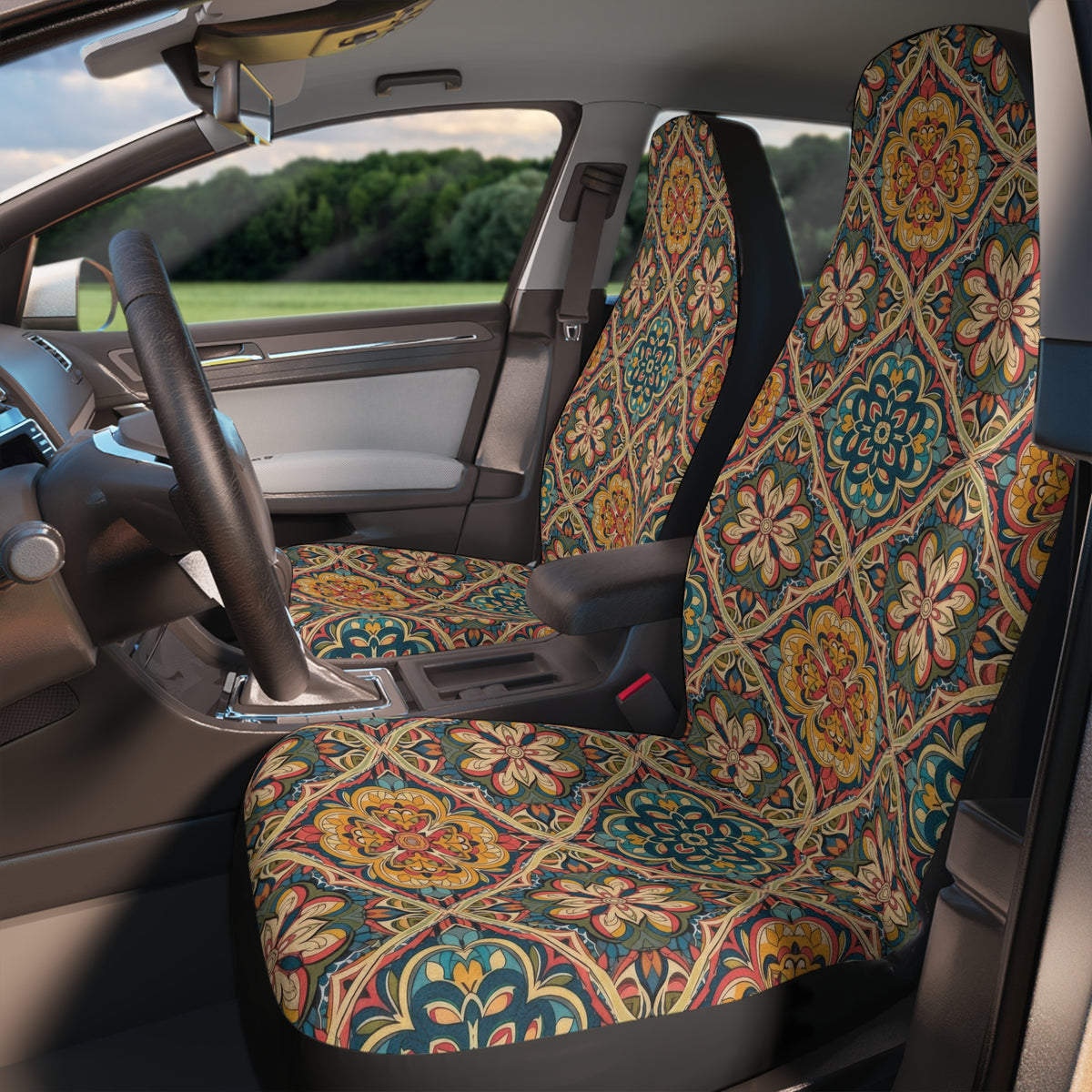 Dark boho floral car seat covers, product view 3