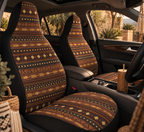 Dark brown desert boho car seat covers shown in a car interior
