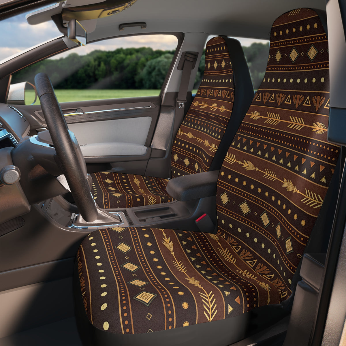 Dark brown desert boho car seat covers, product view 3