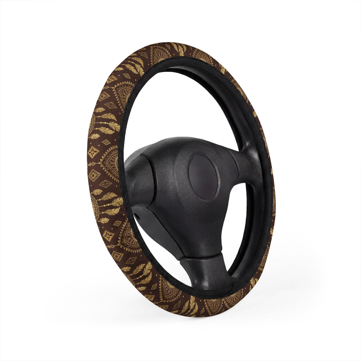 Dark brown desert boho steering wheel cover, product view 3
