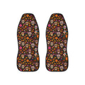 Floral gothic skull car seat covers, set of two shown side by side