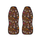 Floral gothic skull car seat covers, set of two shown side by side