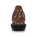 Floral gothic skull car seat covers, single cover on a seat, front view