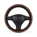 Floral gothic skull steering wheel cover, front view