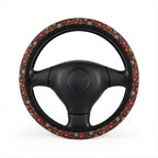 Floral gothic skull steering wheel cover, front view
