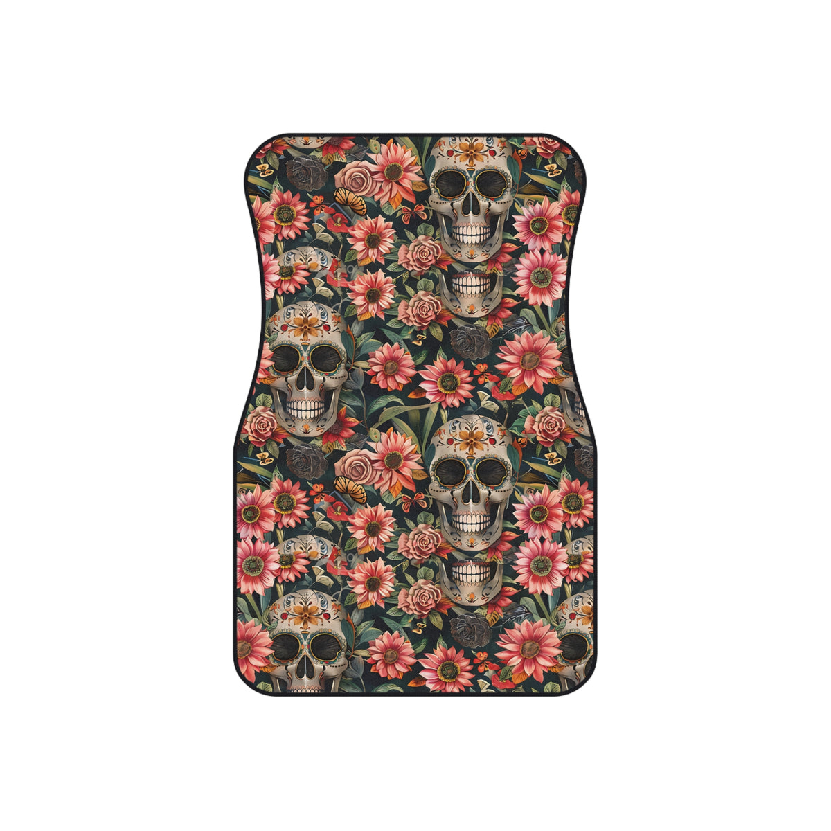Flower gothic skull car mats, set of four, front and rear mats