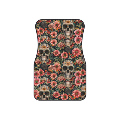 Flower gothic skull car mats, set of four, front and rear mats